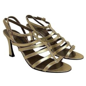 Vintage YSL Saint Laurent Gold Cage Strappy Stiletto Size 7M Leather Tom Ford